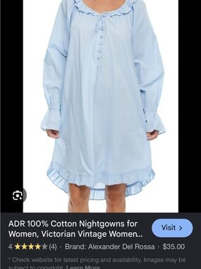 Alexander Del Rossa Women's Light Blue Cotton Ruffle Nightgown